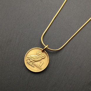 猫头鹰+浴火凤凰希腊古硬币，吊坠原创设计神话动物图案愿望币项链