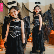万圣节演出服装女童魔咒恶魔天使翅膀装暗黑精灵连衣裙黑色儿童装