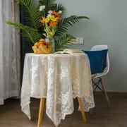 蕾丝餐桌布布艺茶几壁纸，白色法式镂空复古文艺，田园圆桌床头柜盖布