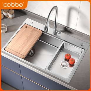 卡贝304不锈钢水槽单槽加厚侧排水洗菜盆厨房，洗碗池台上盆洗菜池