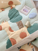 卡通牛奶绒四件套冬季珊瑚绒可爱长颈鹿贴布被套儿童秋冬床上用品