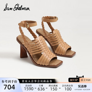 samedelman春季款时装凉鞋罗马鞋一字式扣带粗跟高跟鞋女holland