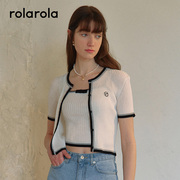 ROLAROLA夏季小香风短袖针织衫圆领开衫吊带两件套女薄款外套