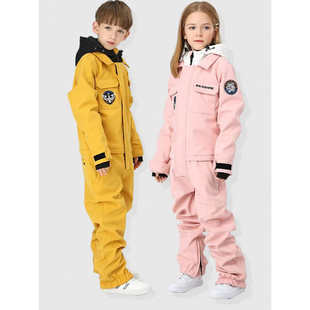 定制儿童滑雪服套装男童女童，工装连体滑雪衣防风，防水运动滑雪服装