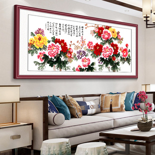 新中式客厅装饰画花开富贵沙发背景墙挂画牡丹花墙画年年有余壁画