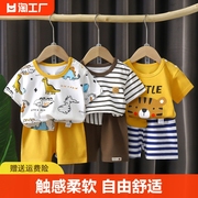 儿童短袖套装24夏季男童纯棉，t恤短裤，韩版女宝宝服装童装