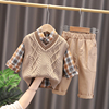 男宝宝秋装套装2毛衣，三件套0一3周岁男童春秋，韩版婴儿衣服潮1