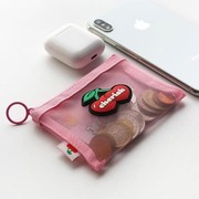 韩国可爱樱桃网格，t收纳袋少女心化妆包，零钱包卡包套装2个