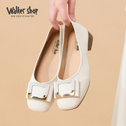 Walker Shop浅口单鞋女2024新早春法式白色百搭平底豆豆鞋配裙子