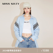 Miss Sixty2024春季长袖衬衫女复古运动风拼接设计感宽松蓝色