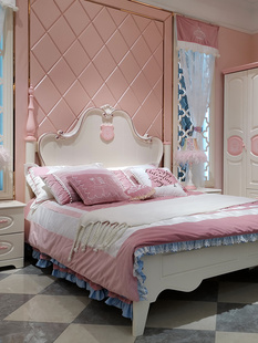 全实木欧式儿童床女孩，组合套房家具，公主床粉色单双人床1.5米1.8米
