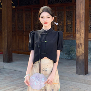 配马面裙的上衣夏季立领短袖t恤新中式国风改良旗袍盘扣衬衫女
