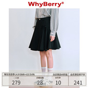 WhyBerry 24SS“庄园蝶影”A字百褶小短裙蝴蝶结半裙黑色密织绣花