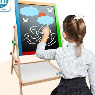 涂画画美术二合一小画板玩具，双面磁性可升降画板彩色儿童木制