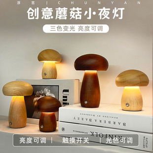 淳言ins蘑菇灯led充电小夜灯创意台灯，卧室简约触摸开关氛围灯礼物