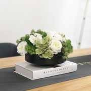 白绿色玫瑰绣球花艺仿真组合套装餐桌茶几摆件客厅样板房假花绢花