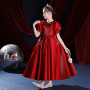 女童红色高端大码礼服公主裙婚纱蓬蓬纱花童主持人钢琴演出服艺考