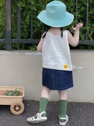 韩版女童夏季背心可爱洋气吊带针织，马甲上衣百搭牛仔短裙潮套装潮