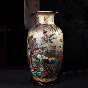 景德镇陶瓷摆件仿古描金，珐琅彩桌面大号花瓶，居家客厅玄关欧式瓷器