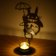 龙猫光影烛台投影铁艺底座玻璃，香薰蜡烛杯宫崎骏浪漫创意摆件礼物