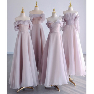 紫色伴娘服显瘦2024春季婚礼，小众高级姐妹团礼服裙女简约长款