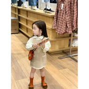 韩版春季女童宝宝长袖衬衣条纹毛线背心裙套装洋气