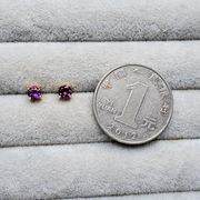 4毫米 纯天然紫水晶 S925纯银镀白金 4爪耳钉 耳环