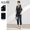 水云间藏蓝色牛仔背带裤，女2023夏装，宽松休闲背带牛仔裤子
