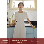 88折 白色衬衫连衣裙女夏季法式复古高腰显瘦短袖中长裙
