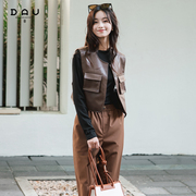 dau原创设计师皮革马甲，女款2023高级感无袖外搭上衣马夹外套