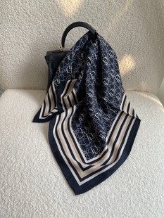 法式浪漫重磅波点d字母真丝羊毛65中方巾，丝巾欧美围巾披肩