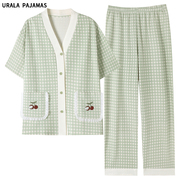 Urala pajamas格子睡衣女夏天短袖纯棉薄款可爱樱桃家居服两件套