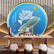 3d立体新中式茶叶直播间背景，墙布茶艺馆装饰墙纸，佛堂禅意荷花壁纸