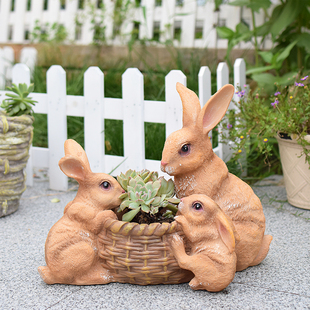 创意兔子花盆摆件阳台，花园庭院装饰摆设，树脂花缸园林景观仿真动物