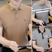 条纹短袖t恤男夏季韩版潮牌，青年翻领polo衫，男士休闲半袖体恤衣服