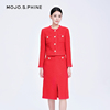 mojo秋冬季高级设计小香风，红色收腰半身裙子女，套装通勤a字中长裙