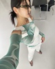 Exclusive 韩国小众个性3D数码打印抽象图案交叉显瘦长袖T恤上衣