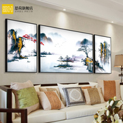 客厅装饰画三联画新中式现代轻奢禅意山水壁画沙发背景挂画铝合金