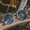 杰特8010复古圆框偏光太阳镜太子镜蒸汽朋克眼镜重金属原宿墨镜