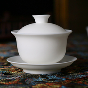 德化羊脂玉白瓷大号盖碗茶杯单个三才盖碗陶瓷功夫茶W具捌号土
