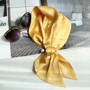 黄色纯色重磅真丝丝巾100%桑蚕丝围巾丝巾扣小长条领巾女士春秋季