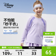 迪士尼童装女童针织速干运动时尚长袖t恤2024春装儿童打底衫