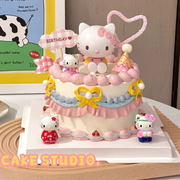 女孩卡通蛋糕装饰粉色kt猫，凯蒂猫美乐蒂女生，主题生日插件插牌装扮