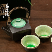 美浓烧 日本进口功夫茶具套装 绿色四角家用茶壶茶杯整套茶具礼盒