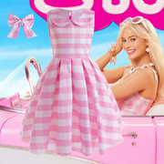 跨境甜美格子儿童连衣裙，真人芭比同款cosplay巴比，女童连衣裙