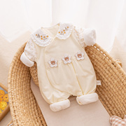 新生婴儿儿衣服春秋冬季夹棉连体，衣女宝宝护肚哈衣外穿薄棉衣