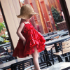 女童连衣裙夏装2023小女孩雪纺沙滩公主，吊带裙女宝宝大红裙子