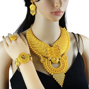 印度民族风黄金项链耳环戒指，手镯泰国皇室新娘水钻，珠宝迪拜女首饰