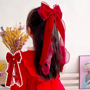 儿童发饰红色大蝴蝶结飘带发夹女童表演头饰小女孩气质后脑勺发卡
