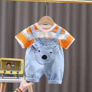 男童夏装20241-3岁洋气，小婴儿童装宝宝短袖，夏季背带裤套装4女